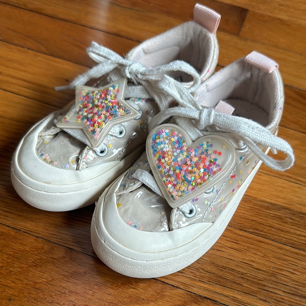 Zara Sneakers Cream Beige Glitter Embellishments